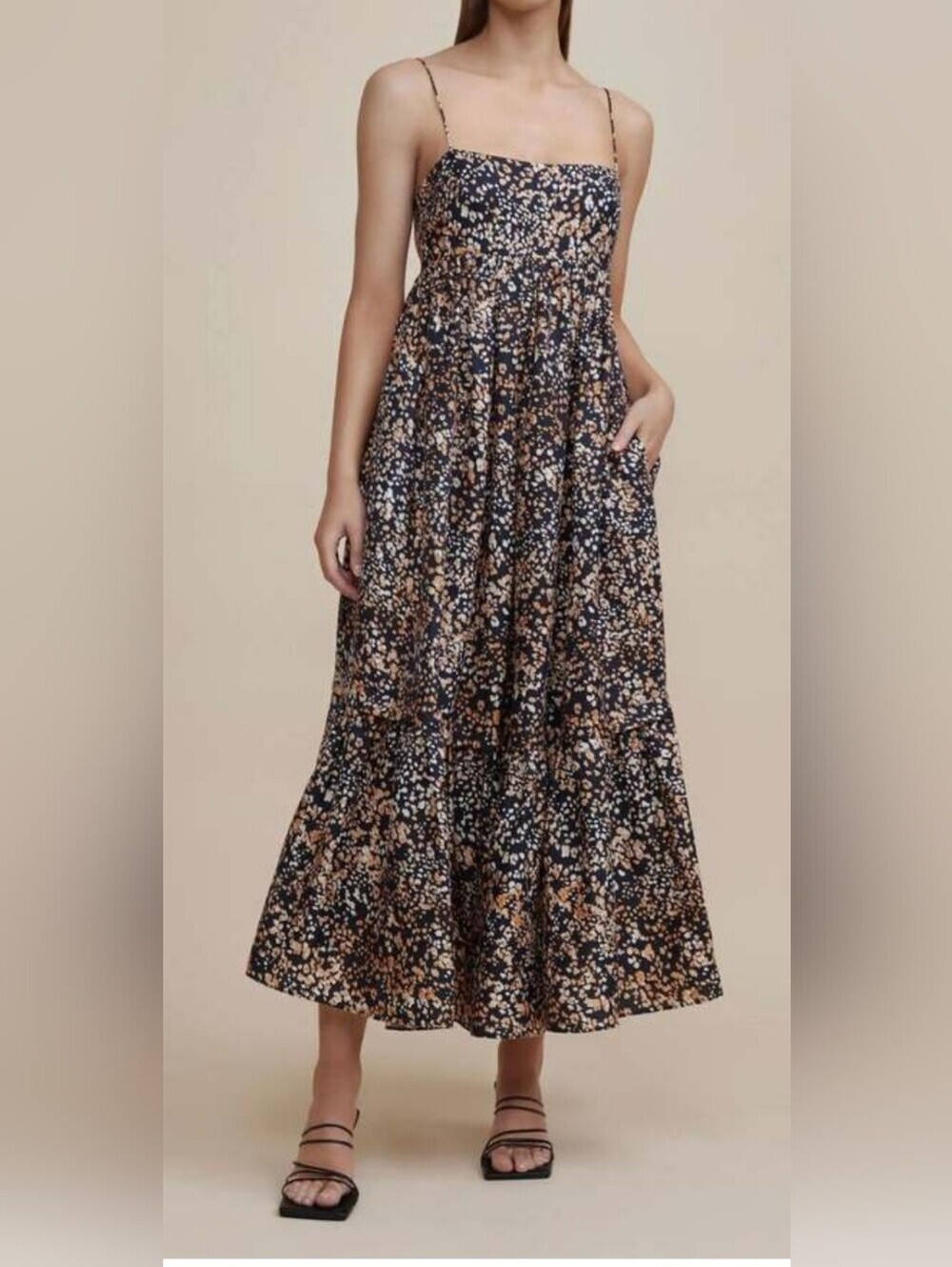 Acler Black  Maxi Dress with Tan and White Print